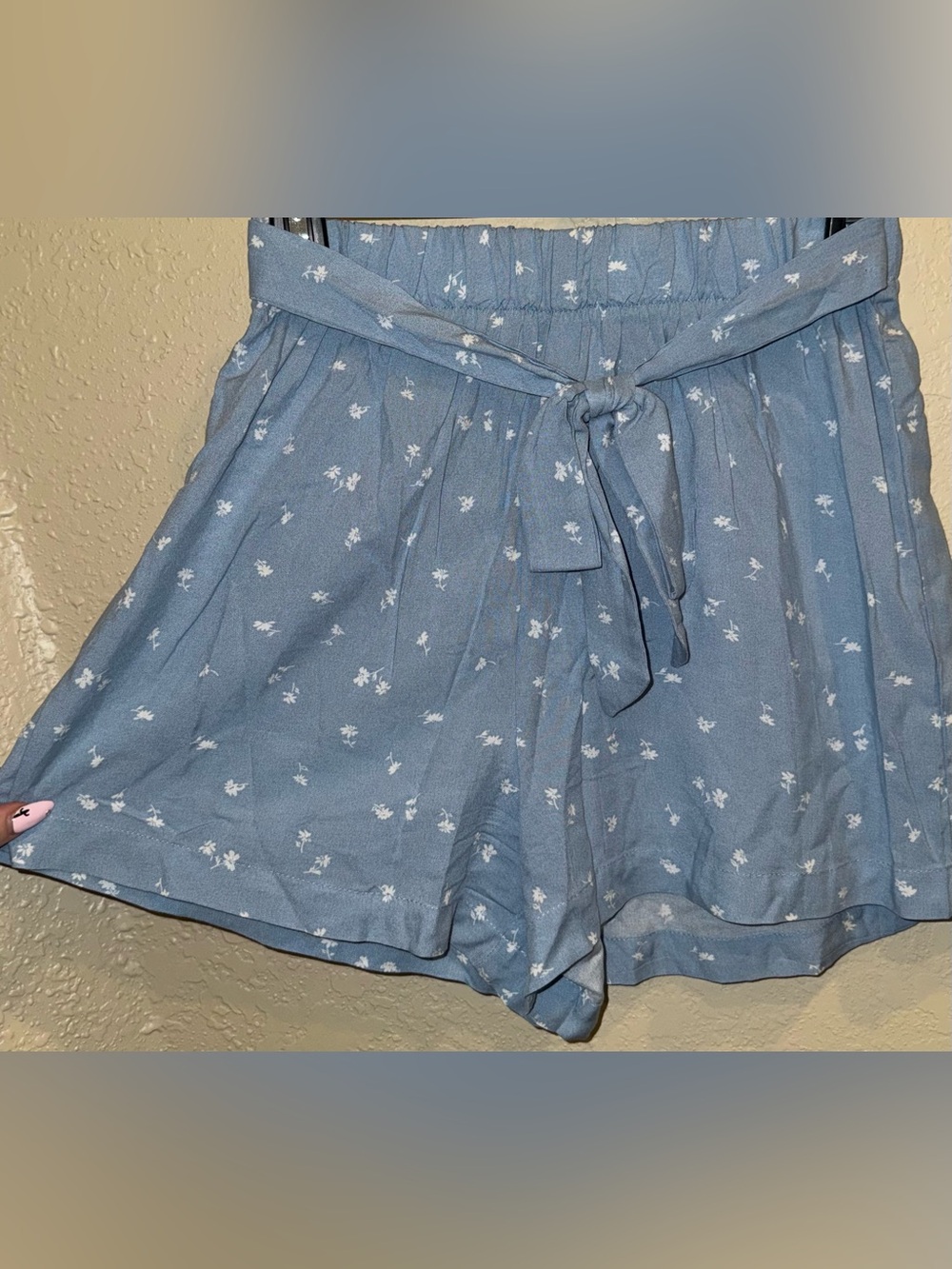 NOBO Dusty Blue Floral Waist-Tie Shorts